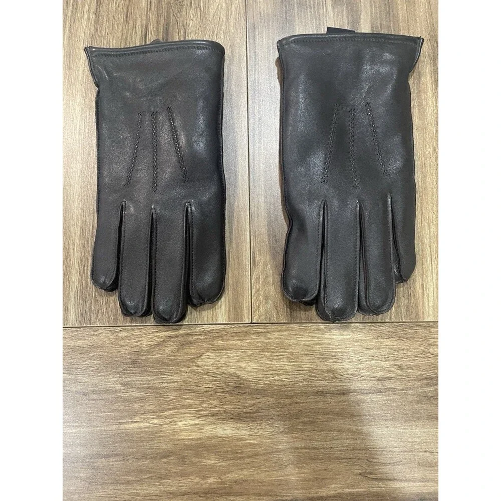 VTG Dark Brown Wrist Length Cozy Warm Leather Gloves Fully Lined Women Sz Large